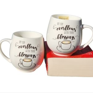 Set‎ of 2 Ceramic Coffee Mug Double Sided My Cup Overflows With Your Blessings